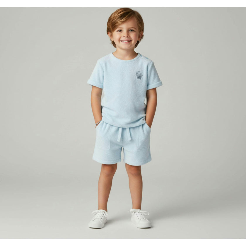Organic Terry Tee & Shorts Set - Light Blue