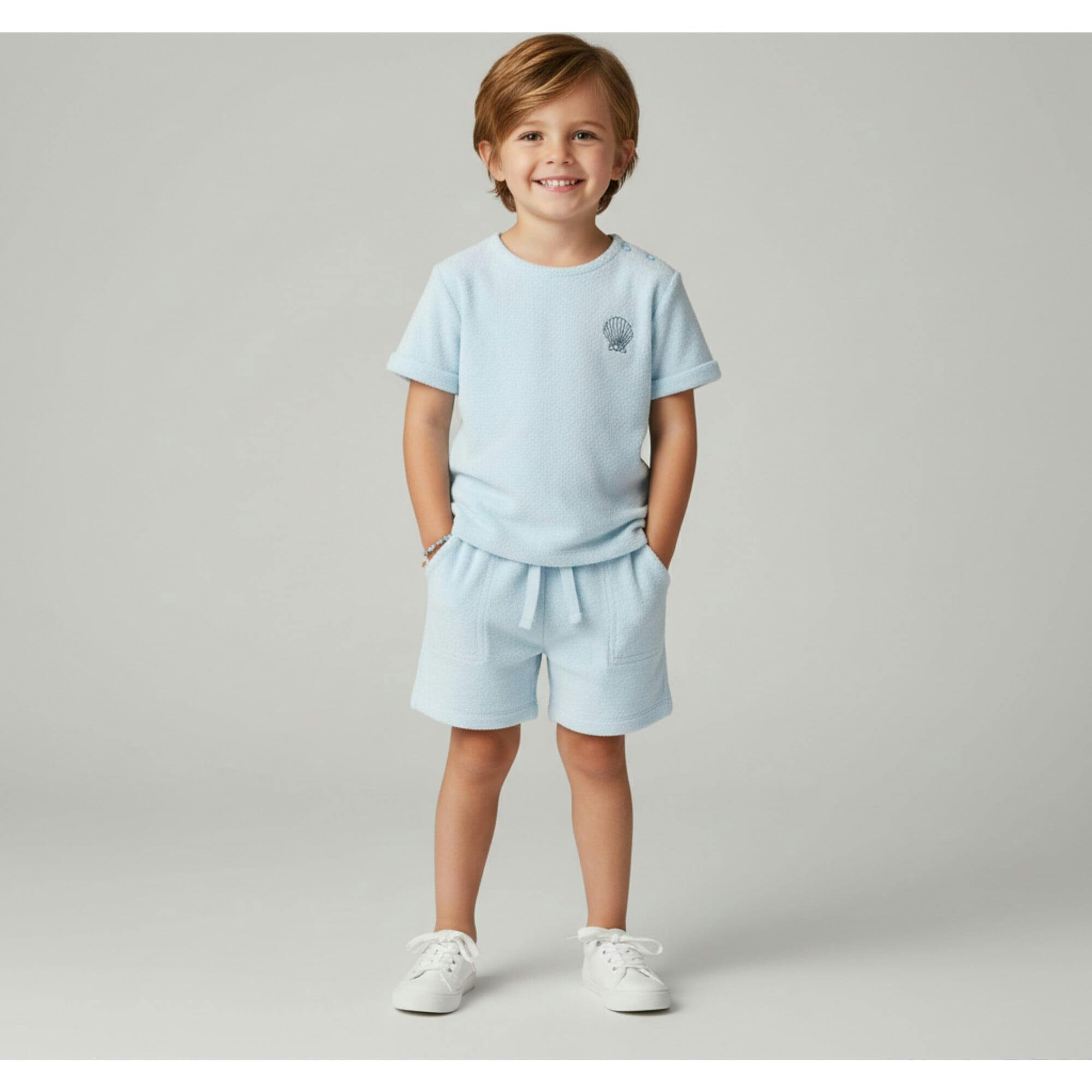 Organic Terry Tee & Shorts Set - Light Blue