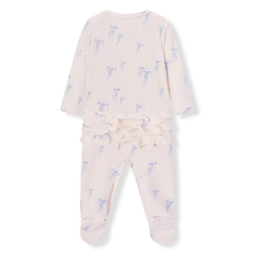 Sunset Jellyfish Cotton Stretch Ruffle Footed Romper