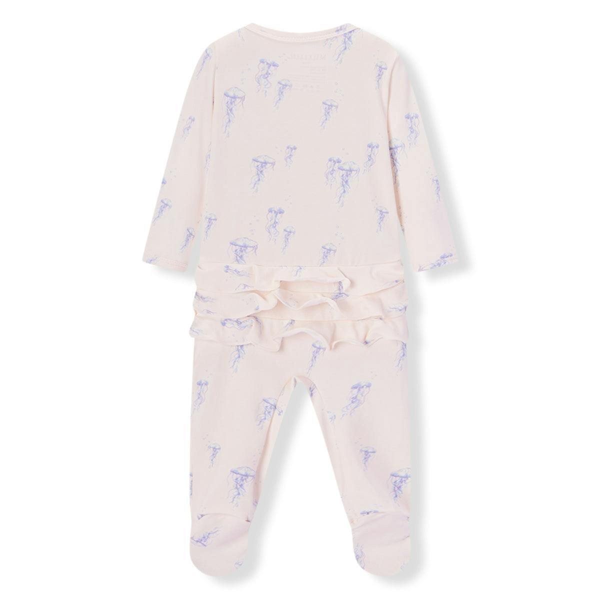 Sunset Jellyfish Cotton Stretch Ruffle Footed Romper