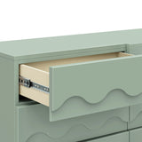 Lido Wave 6-Drawer Wide Assembled Dresser (56") in Light Sage/Honey