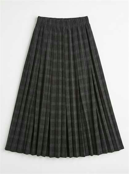 Midi Length Crinnkle Pleating Checked Skirt