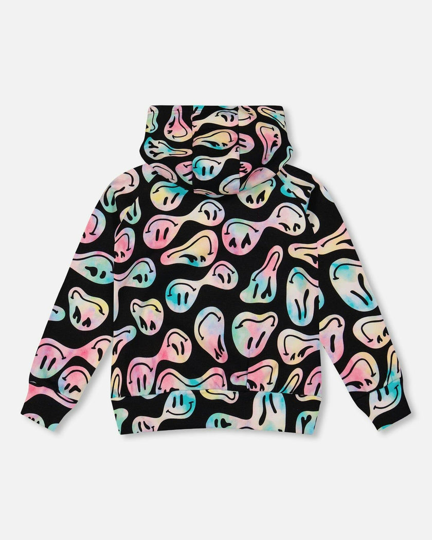 Pullover Fleece Hoodie Smiley Face Girl