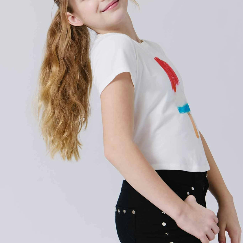 Girls Baby Tee with Red, White and Blue Popsicle
