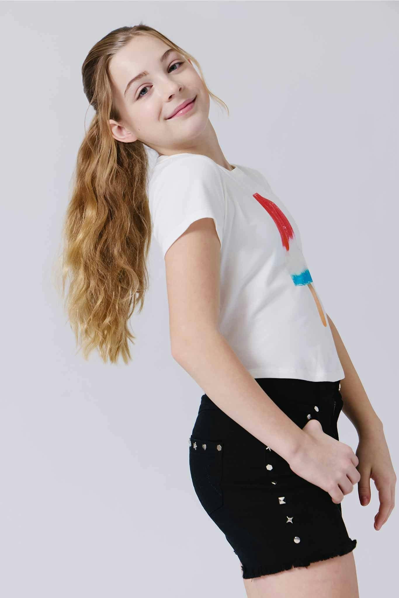 Girls Baby Tee with Red, White and Blue Popsicle