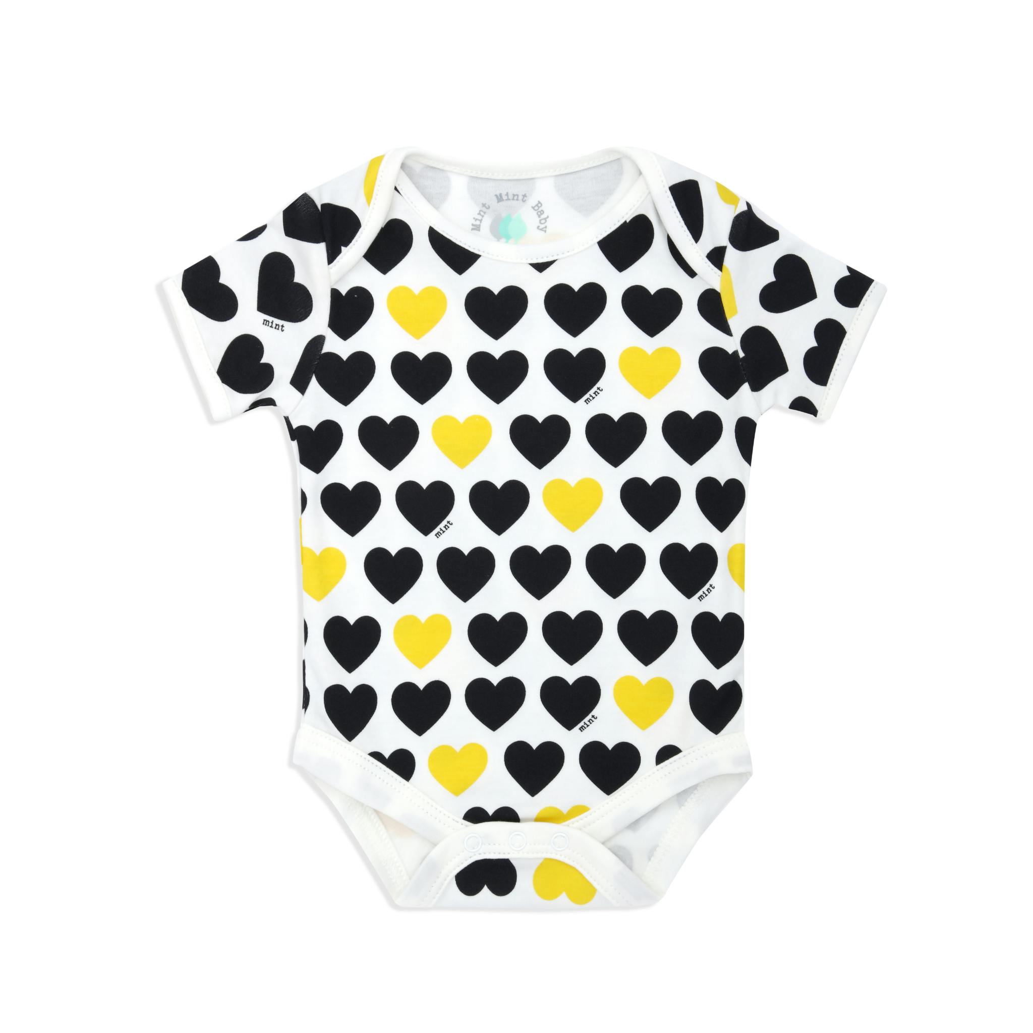 Black & Yellow Hearts Short sleeve bodysuit