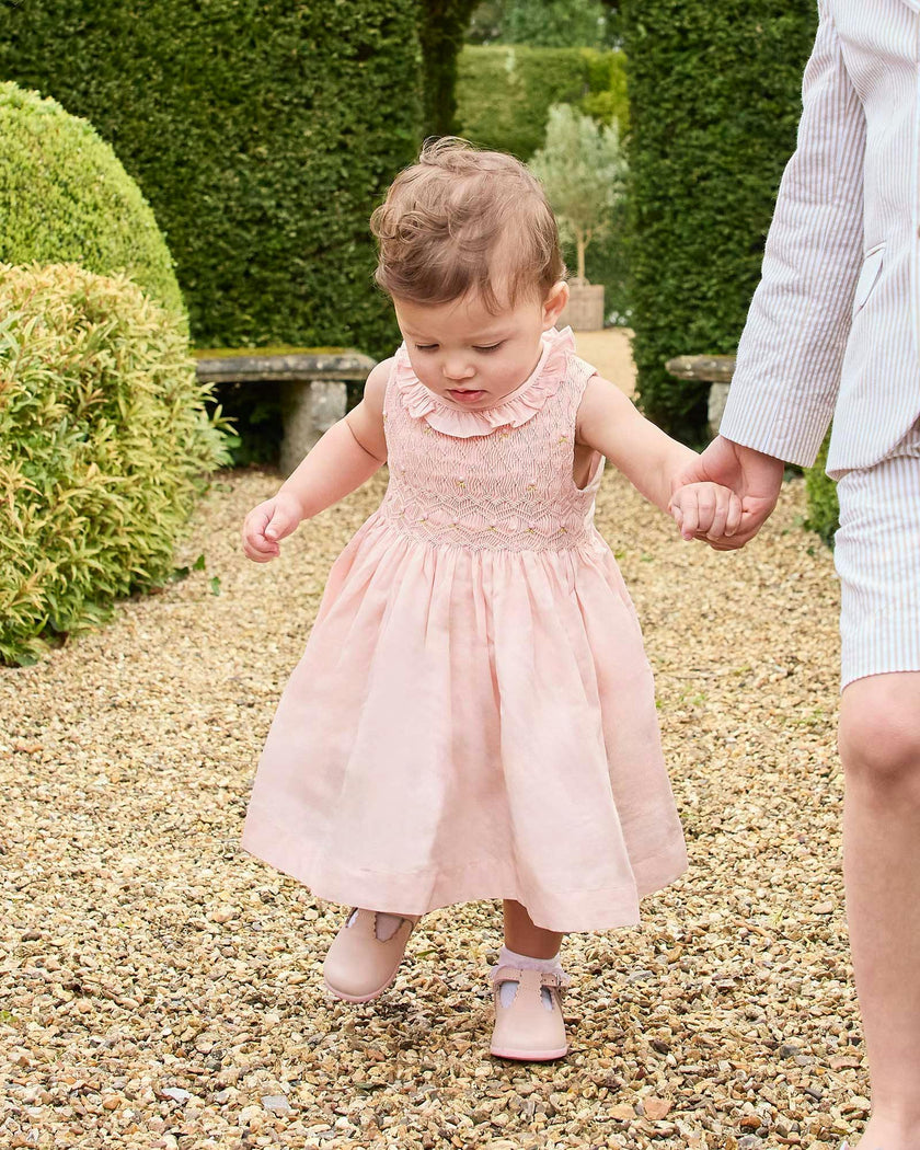 Baby Sleeveless Willow Rose Hand Smocked Dress