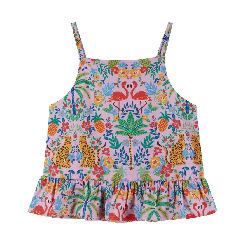 Girls Textured Cotton Poplin Top and Short Set | Pink Cheetah