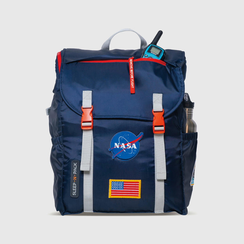 Sleep-N-Pack™ – Big Kid Size | NASA Official Logo & Patches | 2-in-1 Backpack & Sleeping Bag with Cozy Fleece Liner - NAVY