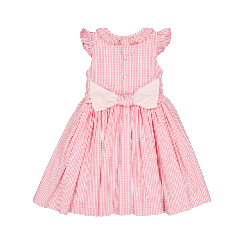 Tulip Pink Gingham Frilled Cap Sleeve Smocked Dress