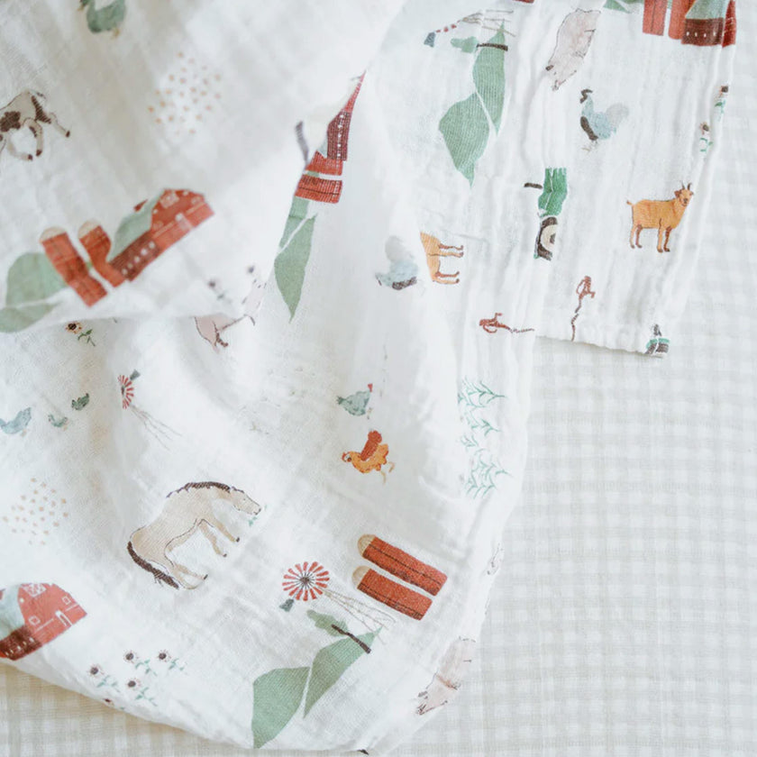 Cotton Muslin Swaddle Blanket - Farmyard