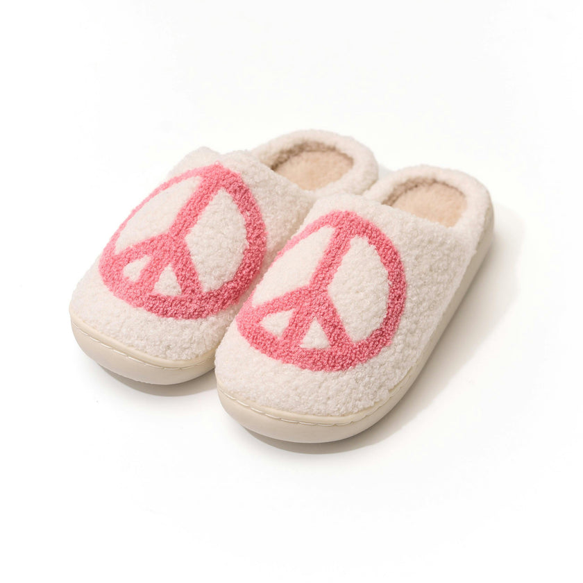 Tweens Plush Slippers with a Peace Design