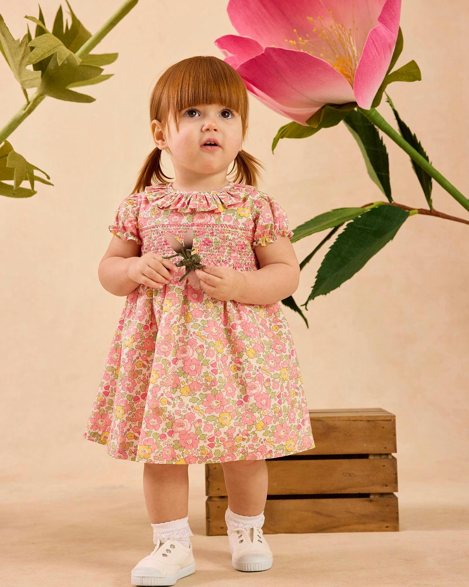 Baby Peach Sparkle Betsy Smocked Dress