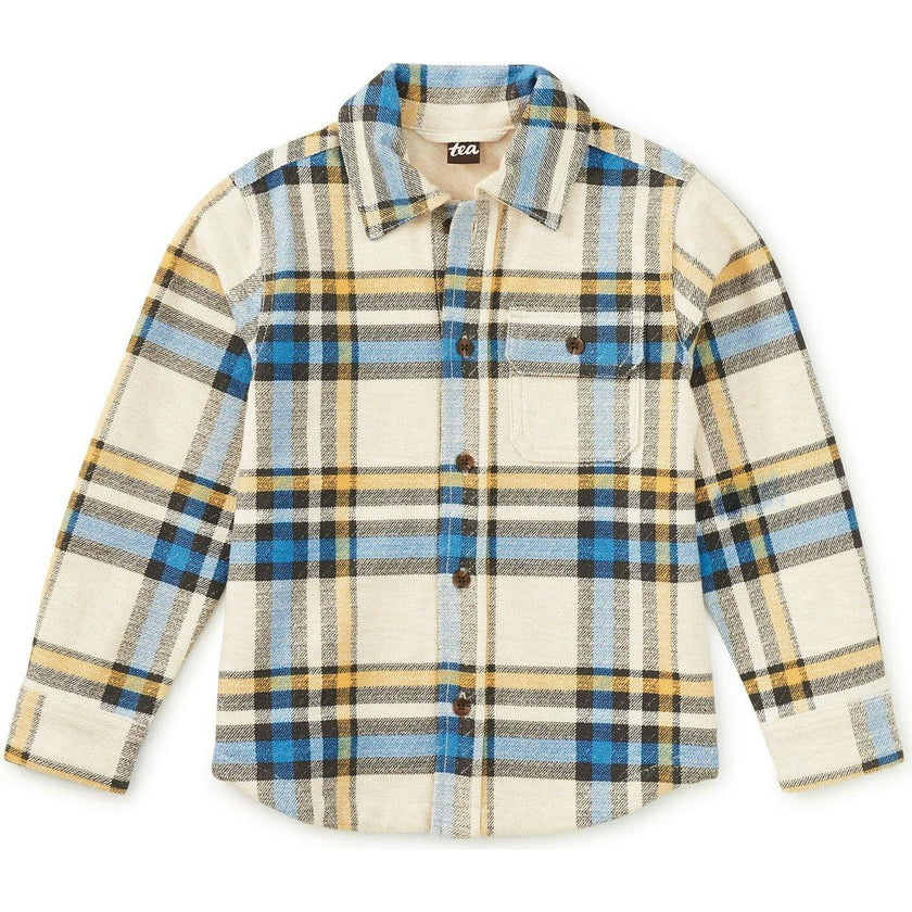 French Terry Plaid Shacket, Natural