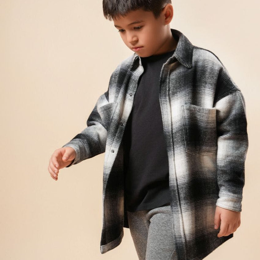 Elongated Oversized Plaid Shirt Jacket