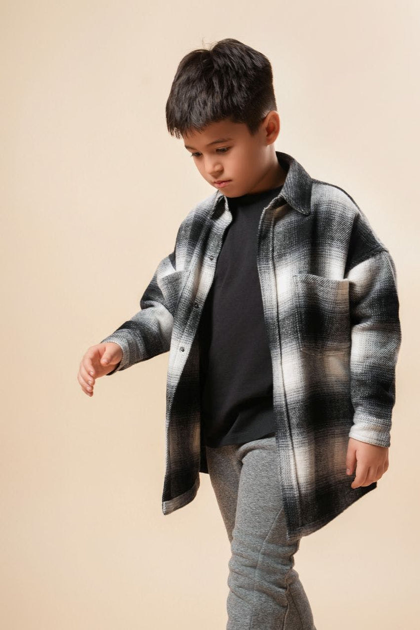 Elongated Oversized Plaid Shirt Jacket