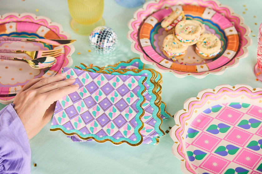 Packed Party Circus Soiree Luncheon Napkins 20ct - Gold Foil Pastel Diamond Pattern 3-Ply Scalloped Edge Napkins for Circus Birthday Parties
