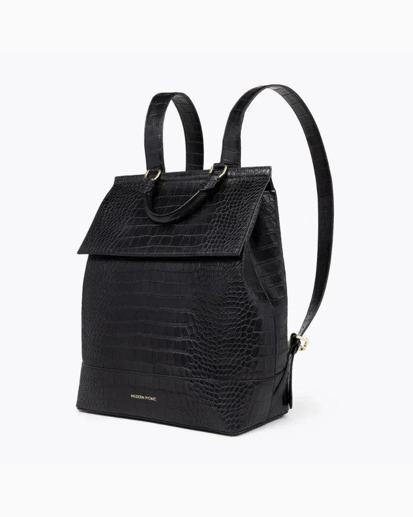 Chic, Stylish Padded Laptop Sleeve Backpack, Black Croc
