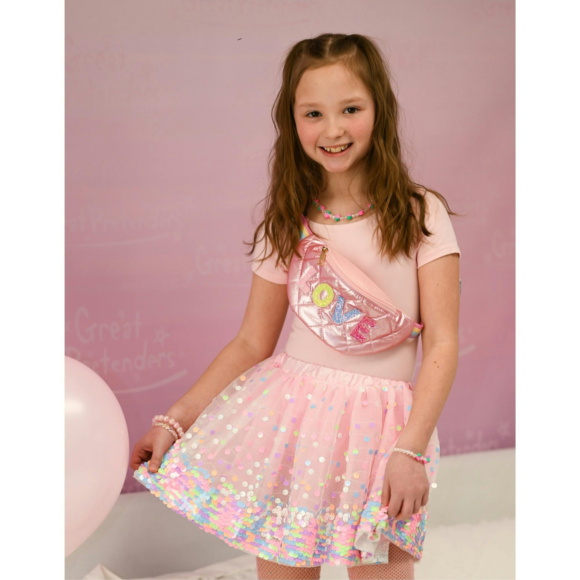 Sequins Skirt with Satin Waistband