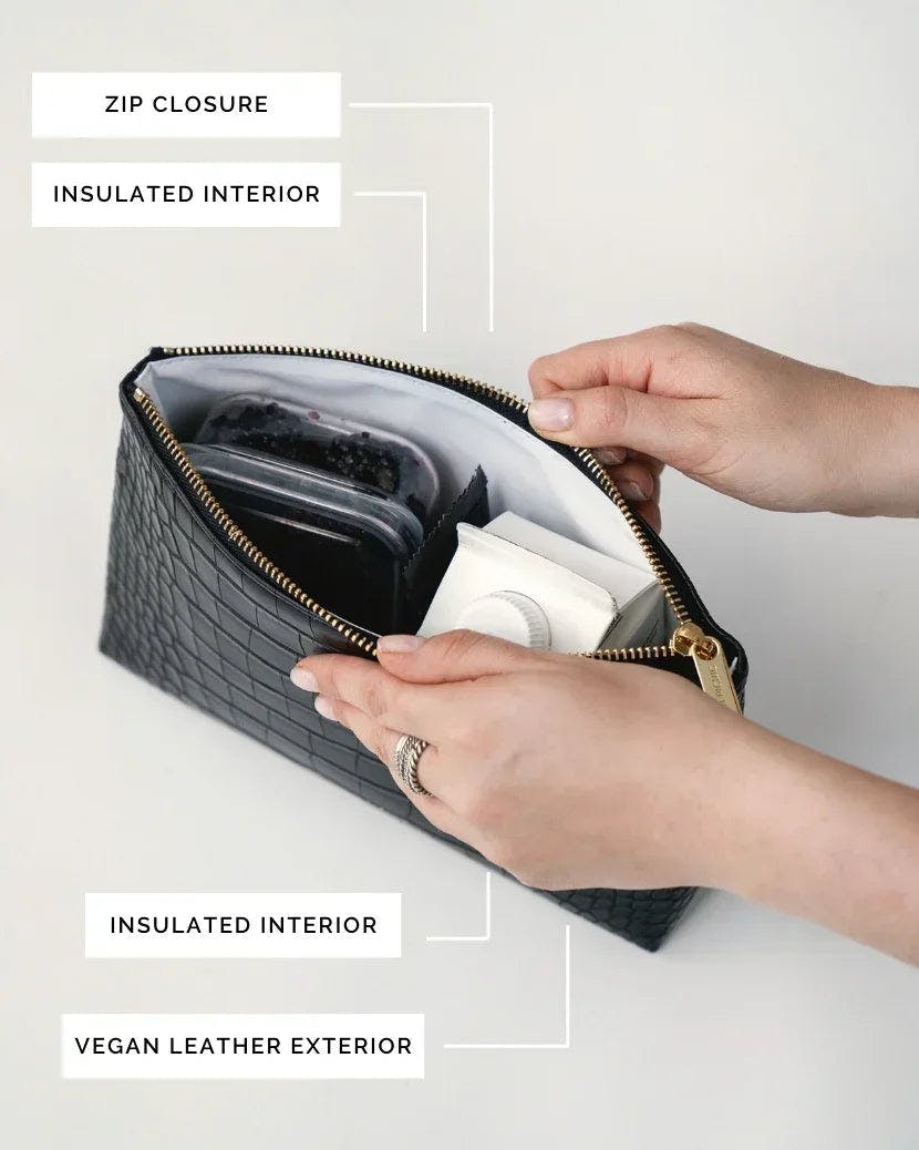 Insulated Small Snack Pouch, Black Croc