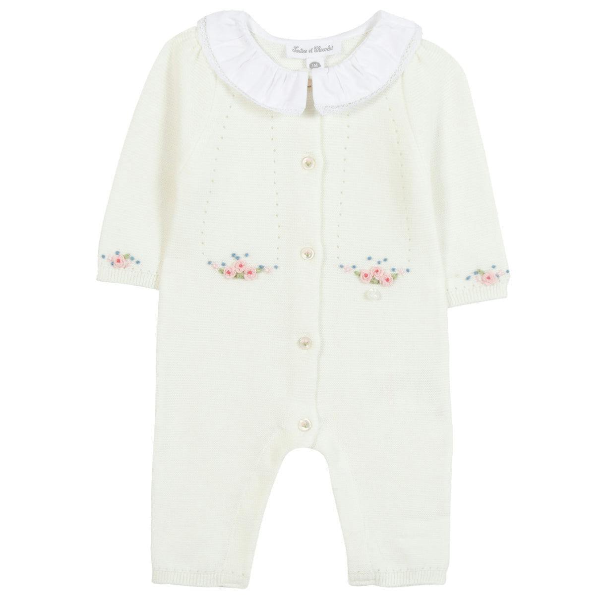 TARTINE ET CHOCOLAT Knit Floral Baby Jumpsuit