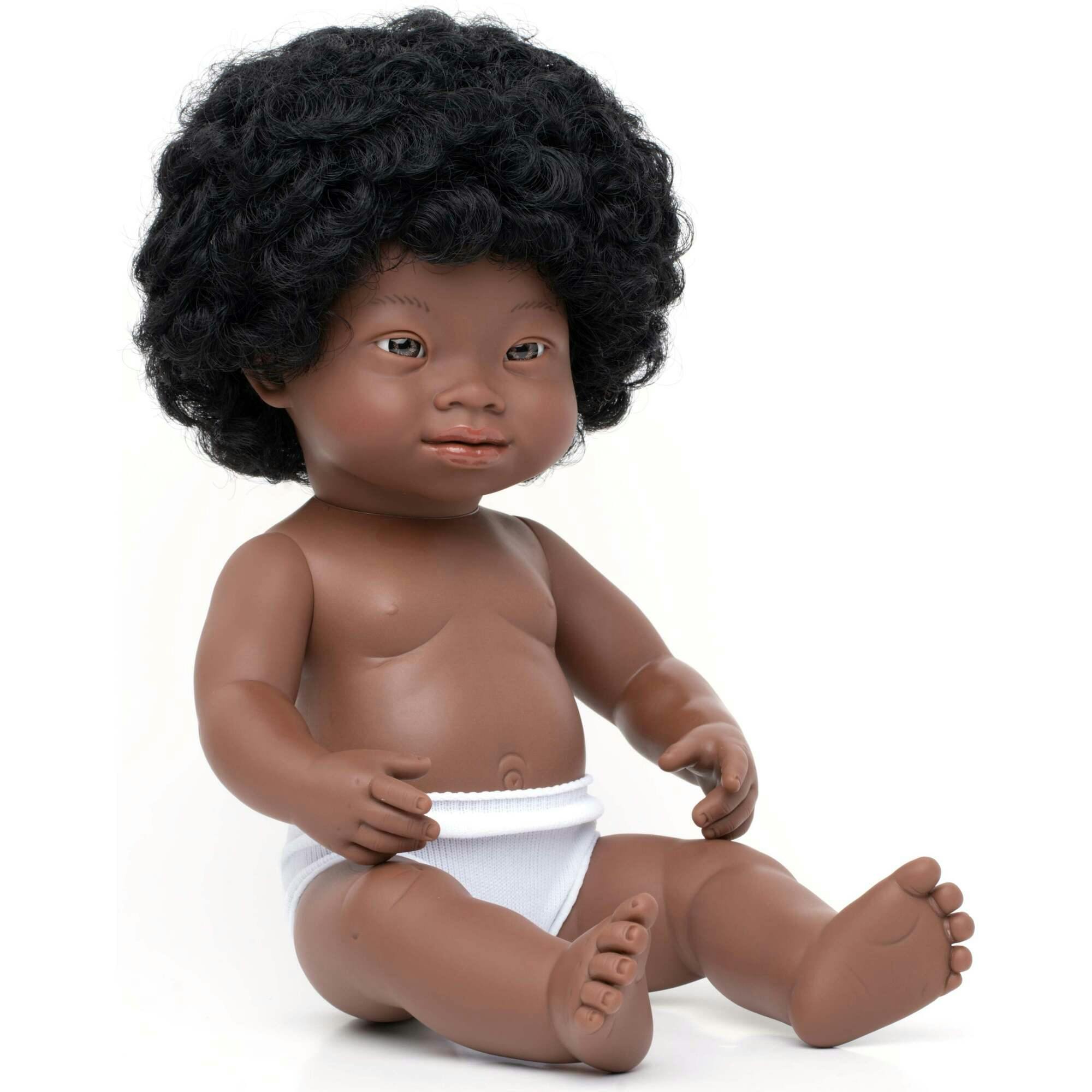 African Girl Baby Doll with Black Hair and Down Syndrome - 15