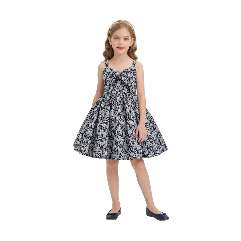 Blue Danica Floral Bow-Front Dress