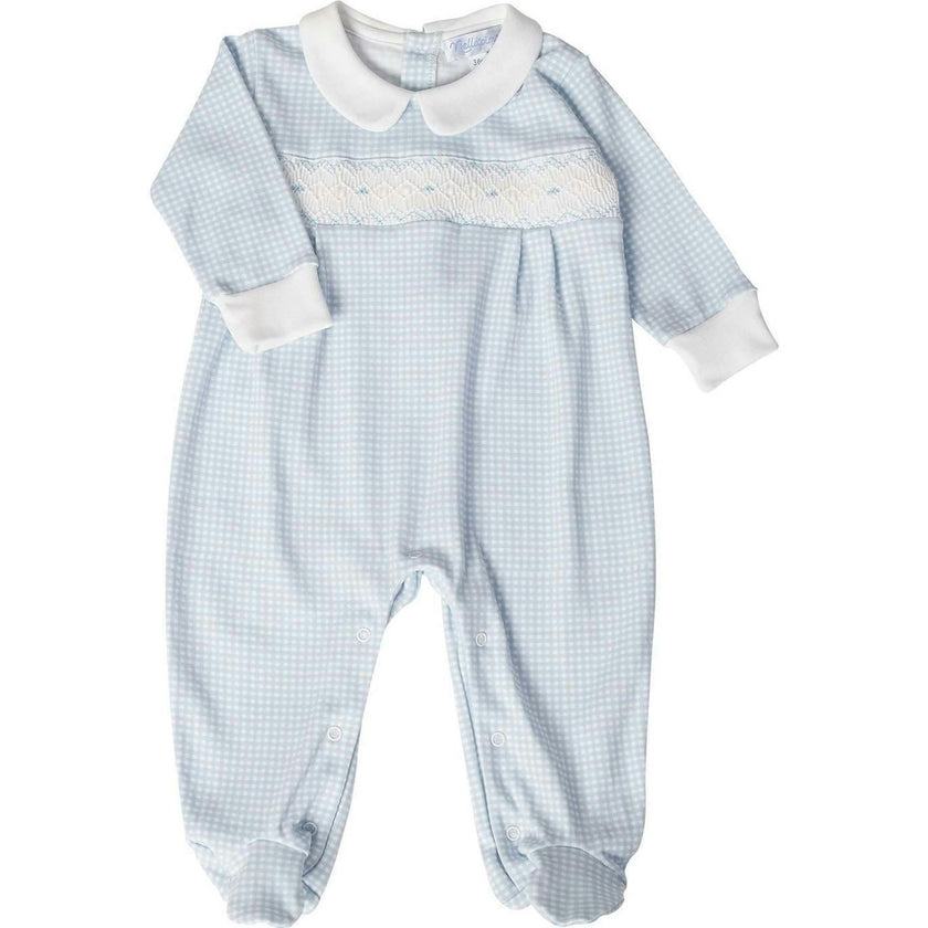 Blue Gingham Smocked Footie