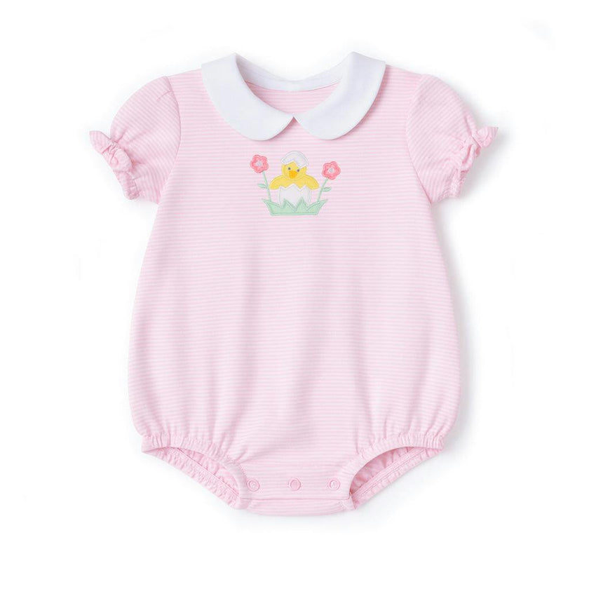 Stripe Knit Romper With Flowers & Chick