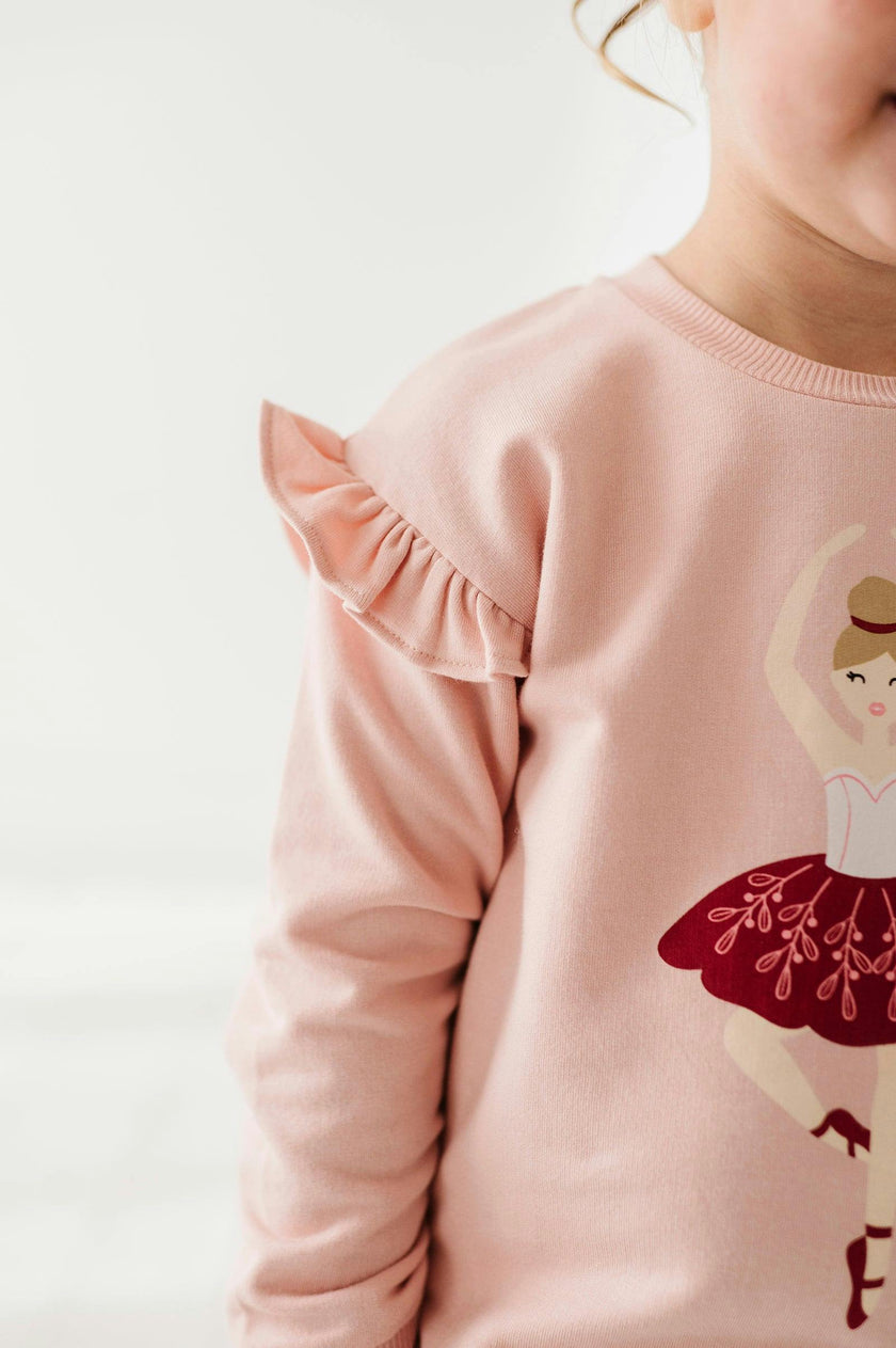 Girls Ruffle Sweatshirt in Ballerina