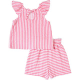 Stripe Gauze Top And Shorts
