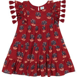 Sophie Floral Print Double Layer Tassel Dress, Red