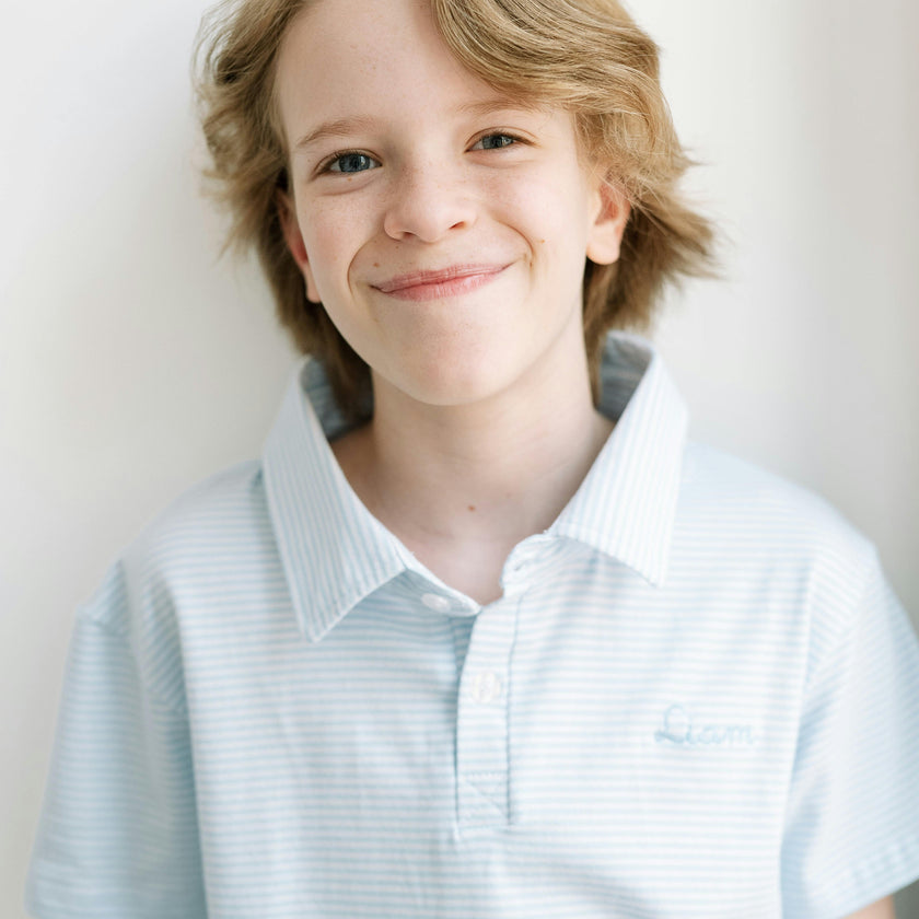 Custom Embroidered Striped Cotton Polo Shirt