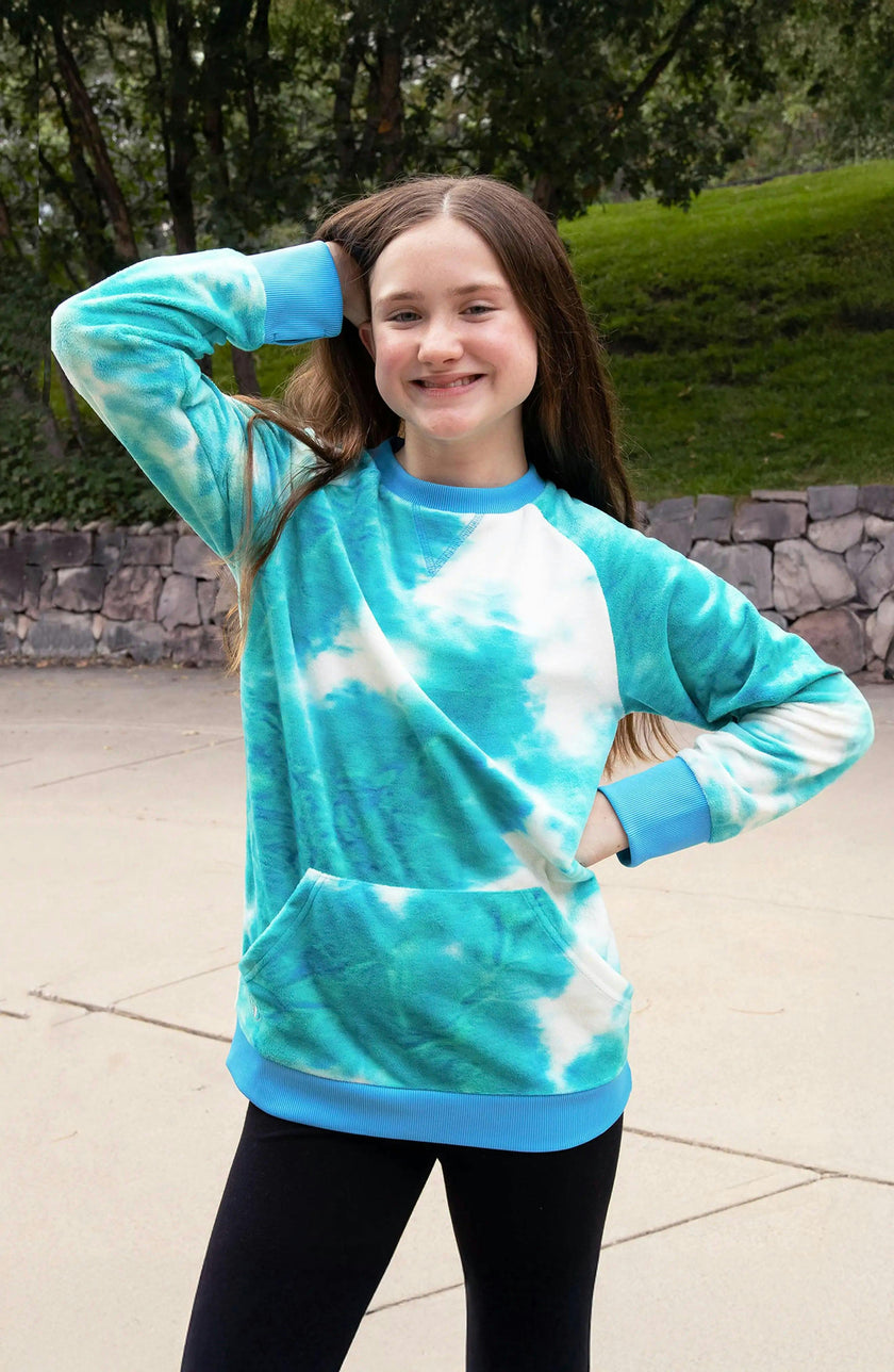 Minky Crewneck Sweatshirt - Turquoise Tie Dye