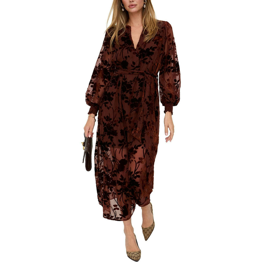 Brezze High Neck Velvet Burnout Mini Dress