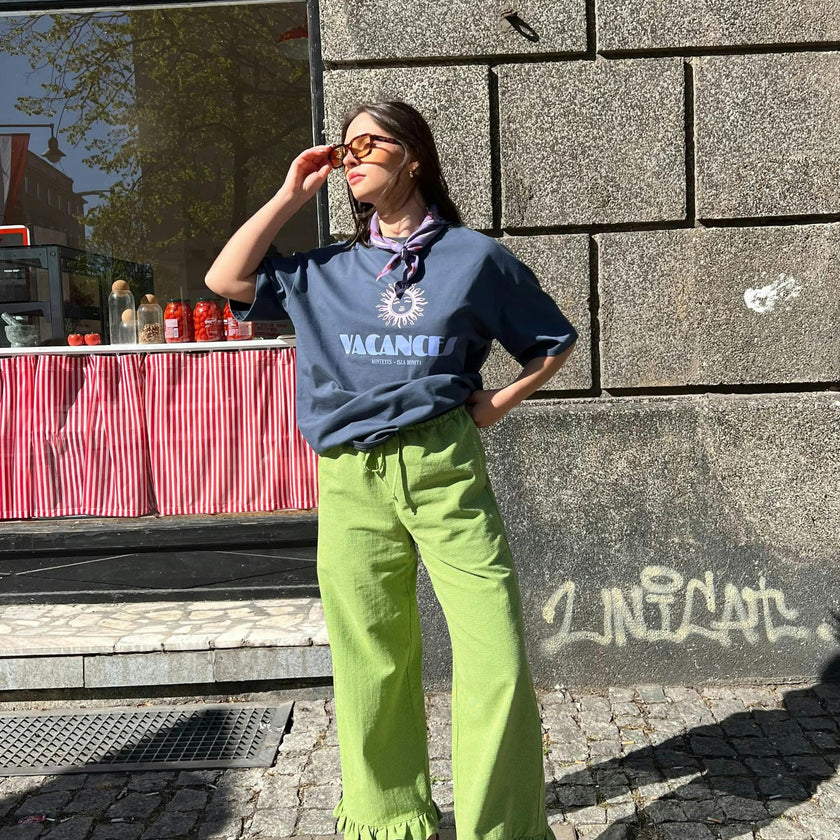 women's vichy frilled pants - matcha green