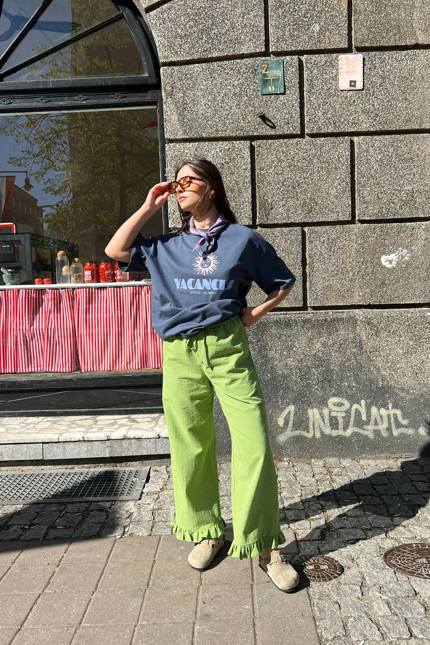 women's vichy frilled pants - matcha green