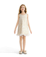 Ivory Sequin Feather Dress