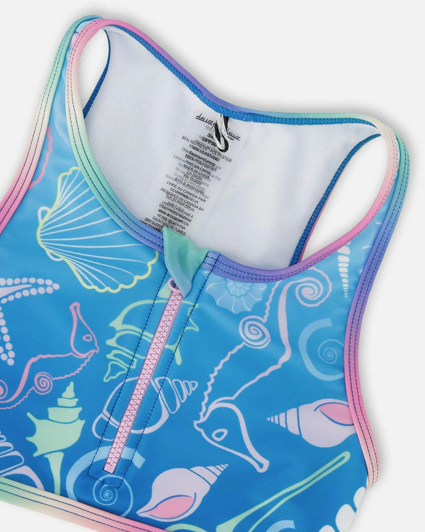 Two-Piece Swimsuit Blue Shell Print