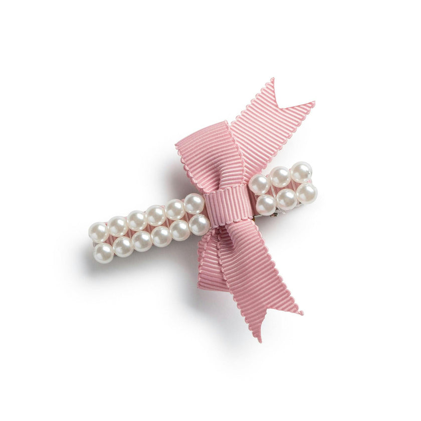 Halo Luxe Molly Double Strand Pearl Grosgrain Bow Clip - Mauve