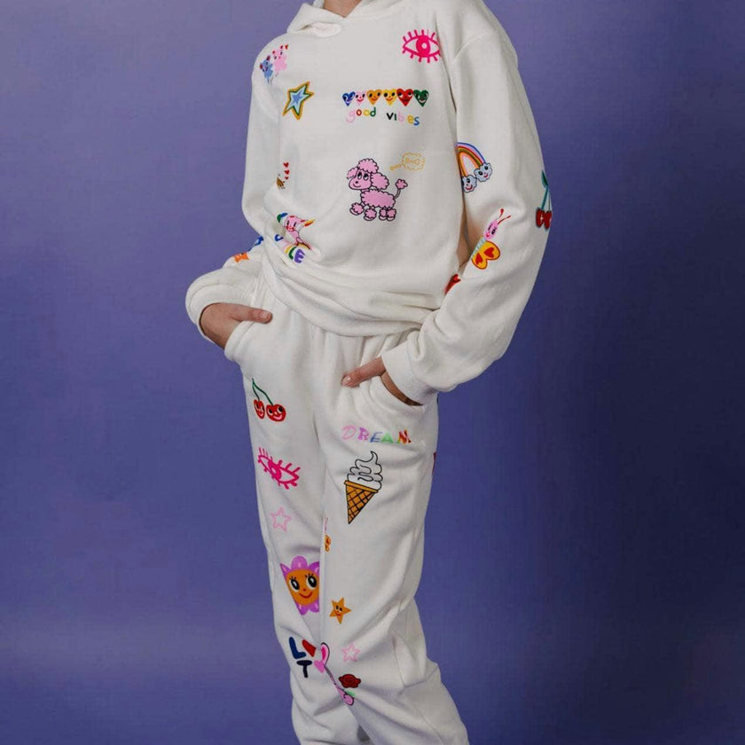 Graffiti Ice Cream Hoodie And Pant Set, White