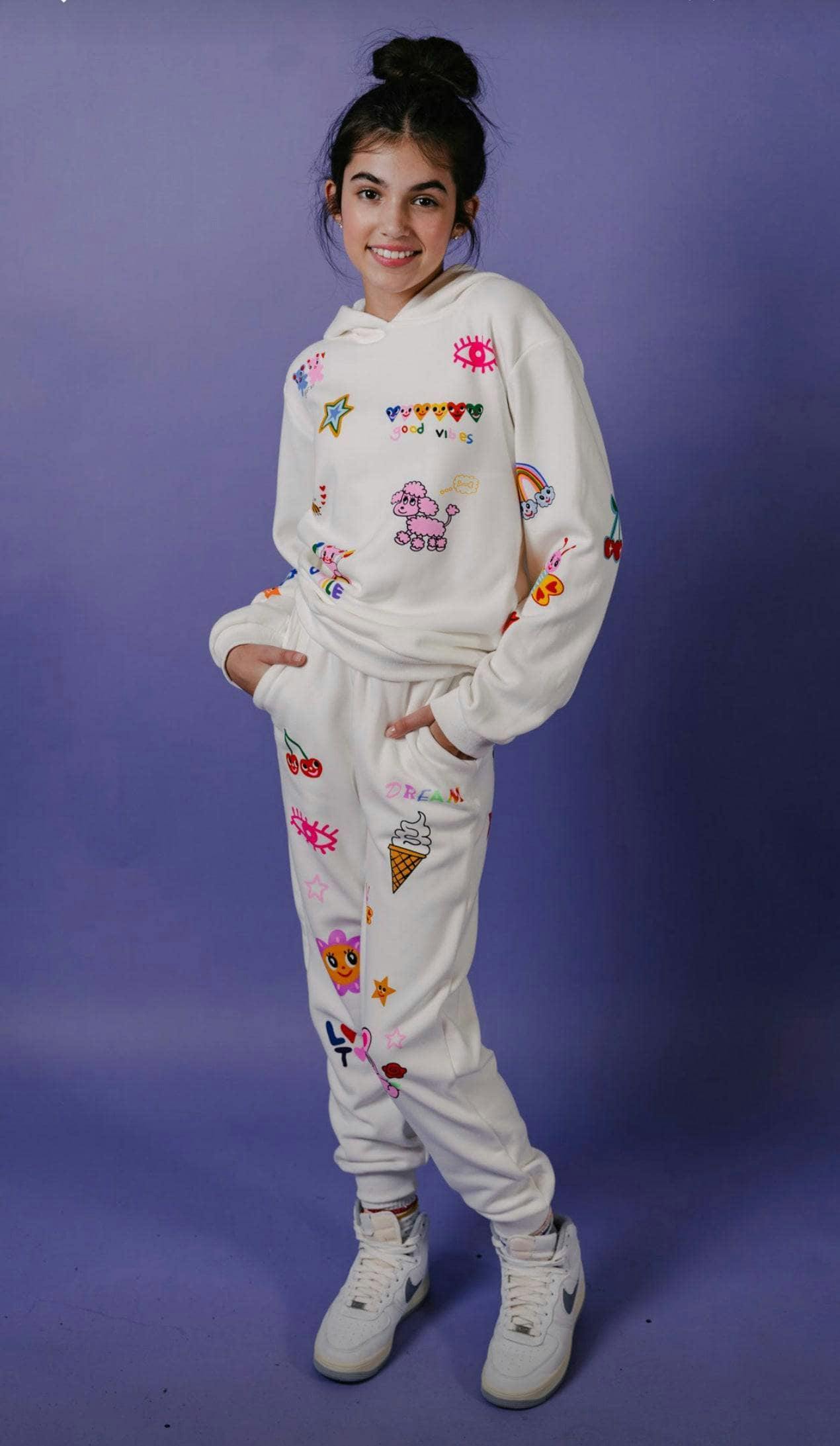 Graffiti Ice Cream Hoodie And Pant Set, White