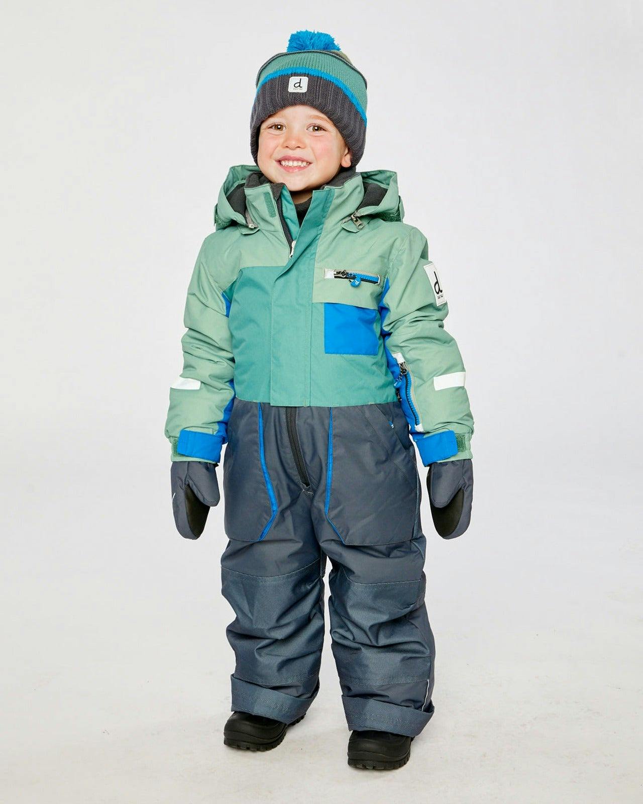 Kids One Piece Play Snowsuit Sage Green And Grey