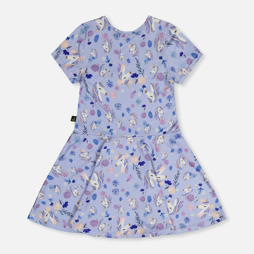 Short Sleeve Dress Purple Unicorn Print