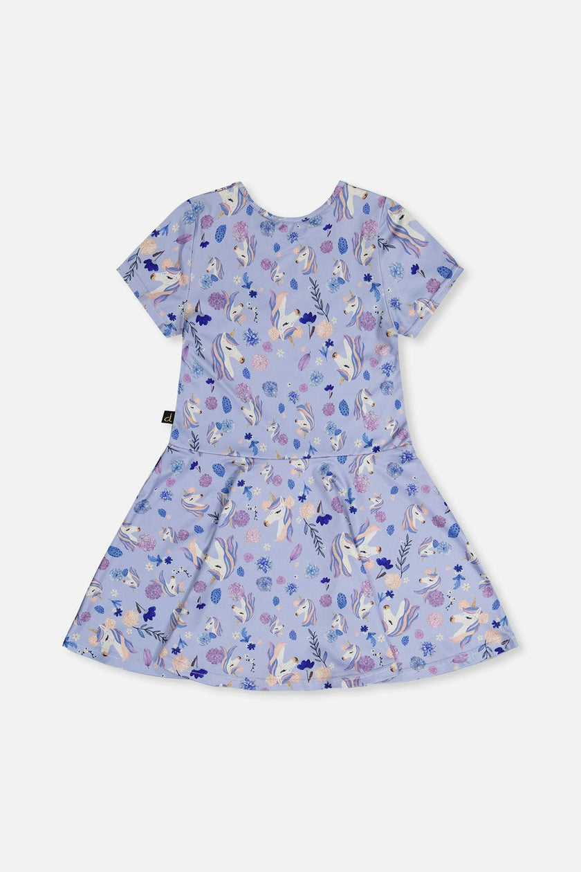 Short Sleeve Dress Purple Unicorn Print
