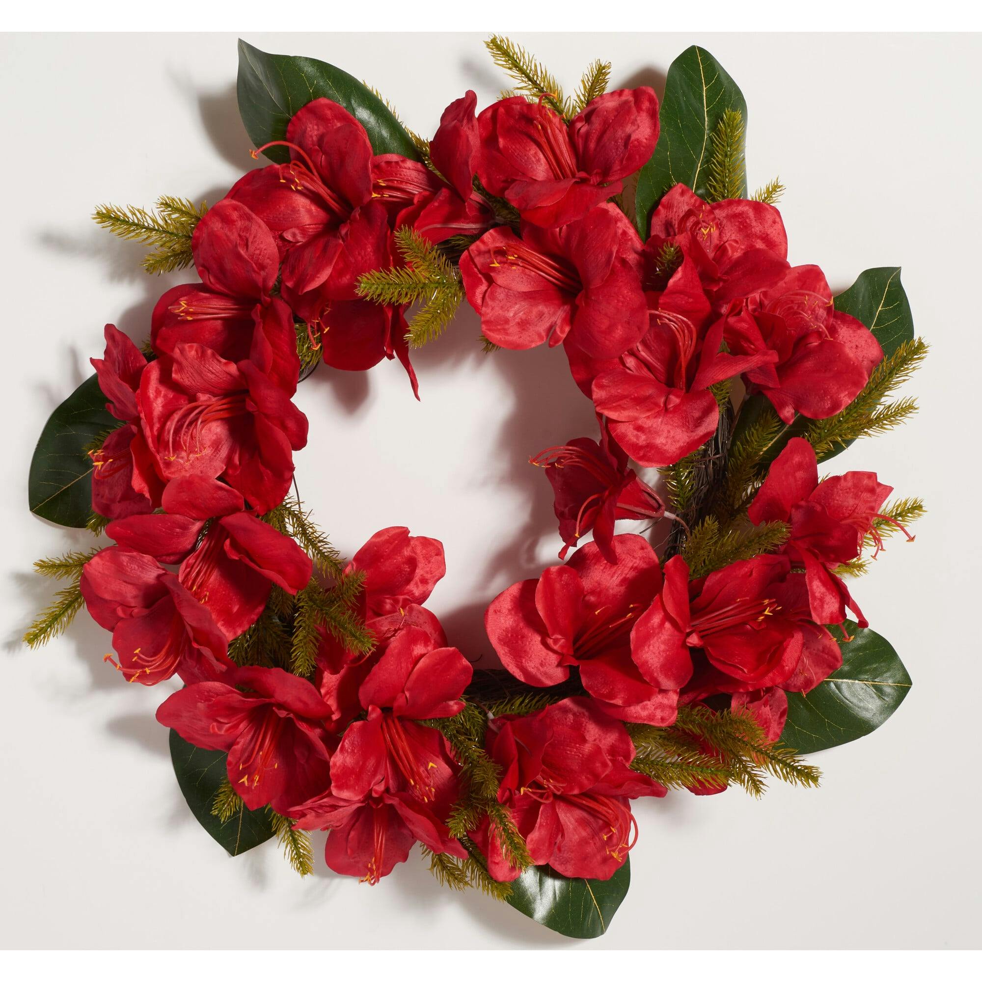 Faux 24 Inch Amaryllis & Magnolia Leaf Wreath