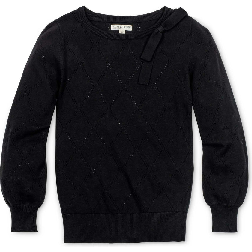 Organic Bow Detail Pointelle Sweater, Black