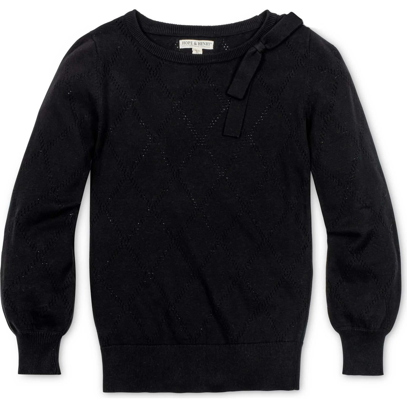 Organic Bow Detail Pointelle Sweater, Black