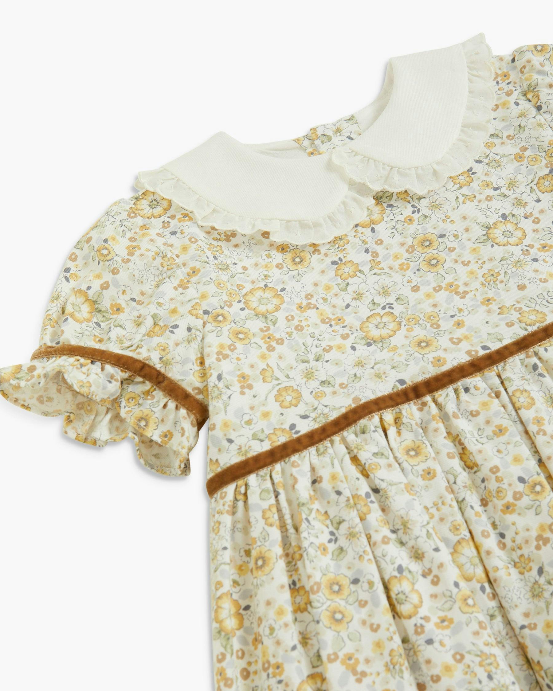 Antonella Dress Beige Mustard Floral