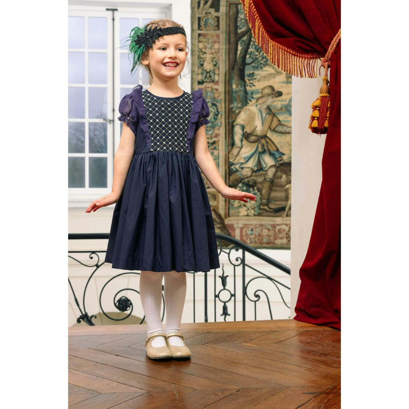 Camelia Navy Cotton Smocked Dress